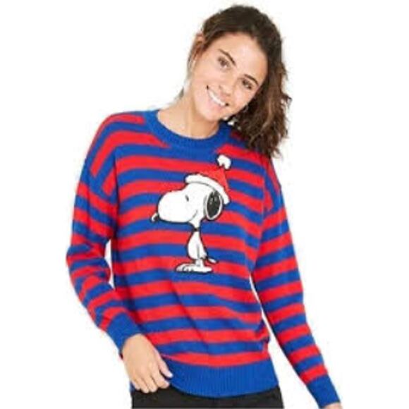 Peanuts Snoopy Striped Holiday Sweater Size Medium - Picture 1 of 8